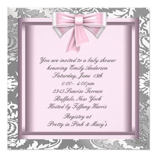 Silver Pink Black Princess Baby Girl Shower Custom Invites