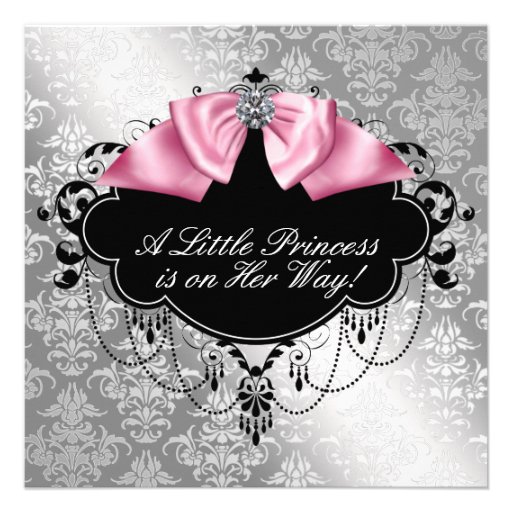 Silver Pink Black Princess Baby Girl Shower Announcements