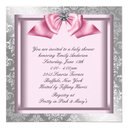 Silver Pink Black Princess Baby Girl Shower Announcements