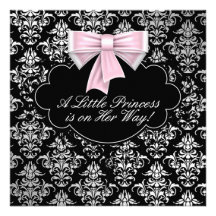 Silver Pink Black Princess Baby Girl Shower Custom Invites