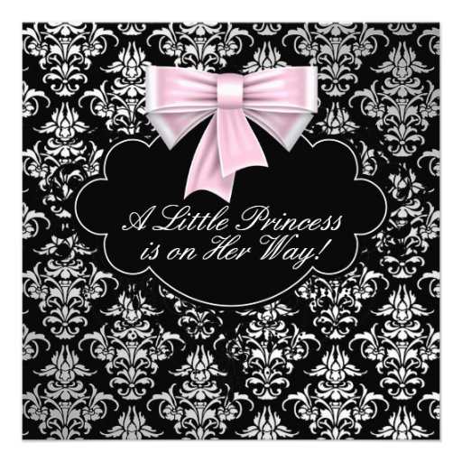 Silver Pink Black Princess Baby Girl Shower Custom Invites