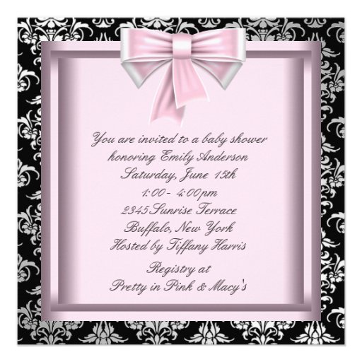 Silver Pink Black Princess Baby Girl Shower Custom Invites