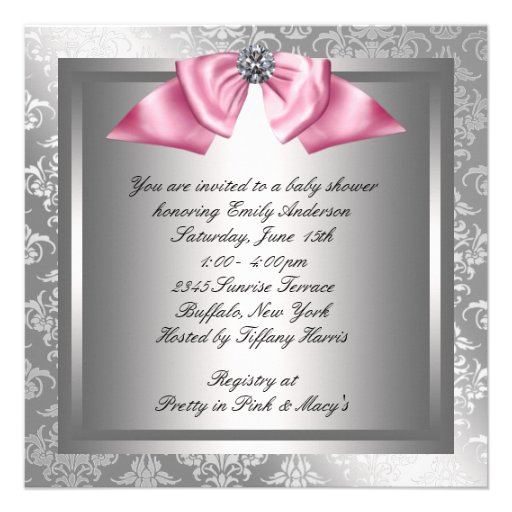 Silver Pink Black Princess Baby Girl Shower Personalized Invites