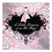 Silver Pink Black Princess Baby Girl Shower Invite