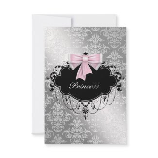 Silver Pink Black Princess Baby Girl Shower RSVP invitation