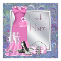Silver Pink Champagne Purple Pink Ladies Night Personalized Invitation