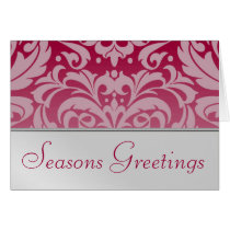 Silver & Pink Damask Holiday Christmas Card