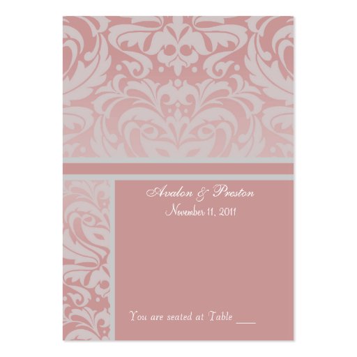 Silver & Pink Damask Table Placecard Business Card (front side)