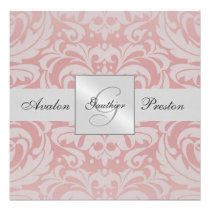 Silver & Pink Monogram Damask Wedding Invitation invitations
