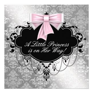 Silver Pink Princess Baby Shower Invitations