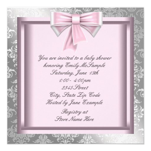 Silver Pink Princess Baby Shower Invitations