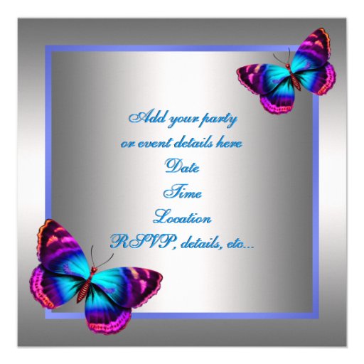 Silver Pink Purple Butterfly Party Invitation