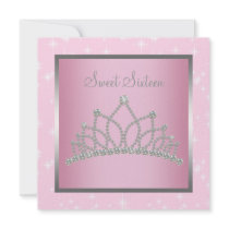 Silver Pink Sparkles Sweet Sixteen Birthday Party Announcement