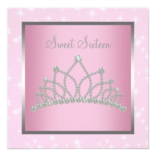 Silver Pink Sparkles Sweet Sixteen Birthday Party Announcement
