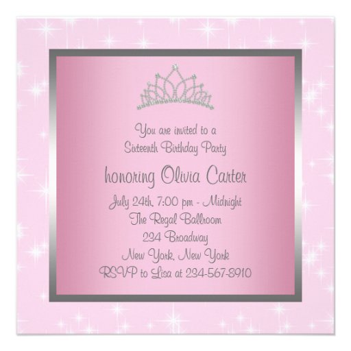 Silver Pink Sparkles Sweet Sixteen Birthday Party Announcement