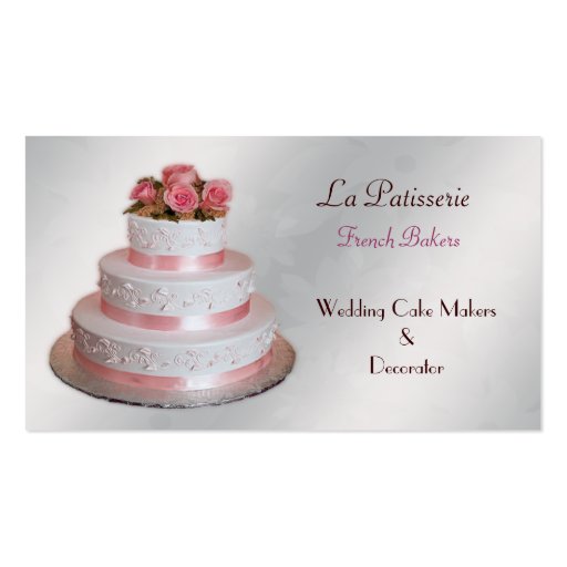 silver pink Wedding Cake makers business Cards (front side)