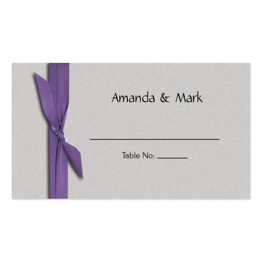 Silver Place Card with Purple Ribbon Business Card Templates