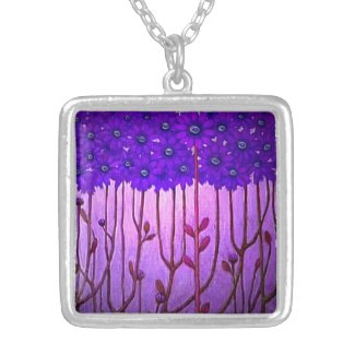 Silver Plated Necklace Wearable Purple Art Jewelry