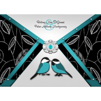 Silver & Pool Blue Love Birds Wedding Invitations invitation