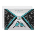 Silver &amp; Pool Blue Love Birds Wedding Invitations