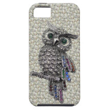Silver Printed Owl & Jewels on Diamonds iPhone 5 Cover