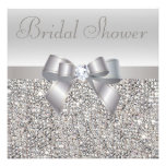 Silver Printed Sequins Bow & Diamond Bridal Shower Announcements