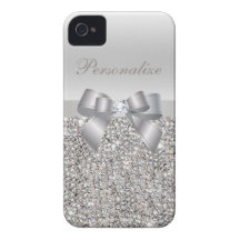 Silver Printed Sequins, Bow & Diamond Case-Mate iPhone 4 Cases