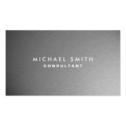 Silver Professional Metal Elegant Modern Plain Business Card Template (front side)