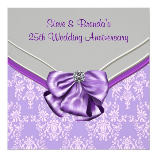 Silver Purple 25th Wedding Anniversary Party Custom Invites (front side)