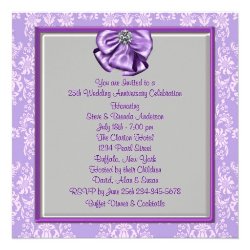 Silver Purple 25th Wedding Anniversary Party Custom Invites