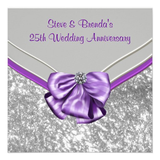 Silver Purple 25th Wedding Anniversary Party Invites (front side)