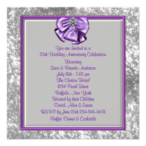 Silver Purple 25th Wedding Anniversary Party Invites
