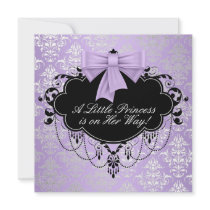 Silver Purple Black Princess Baby Girl Shower Personalized Announcement