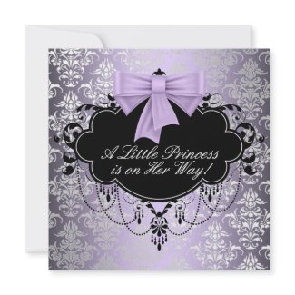 Silver Purple Black Princess Baby Girl Shower Personalized Announcement