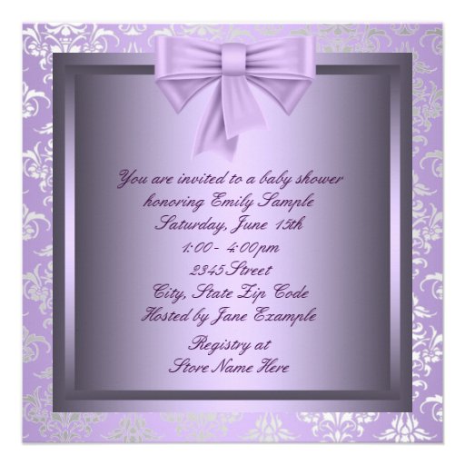 Silver Purple Black Princess Baby Girl Shower Custom Invitation