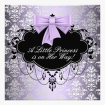 Silver Purple Black Princess Baby Girl Shower invitations