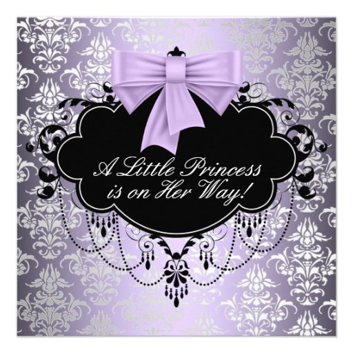 Silver Purple Black Princess Baby Girl Shower Personalized Announcement (front side)