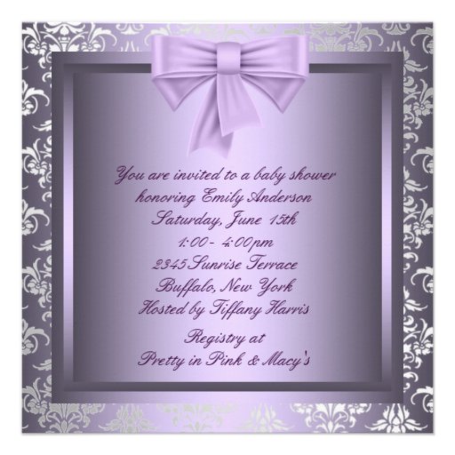 Silver Purple Black Princess Baby Girl Shower Personalized Announcement