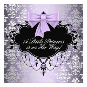 Silver Purple Black Princess Baby Girl Shower 5.25x5.25 Square Paper Invitation Card