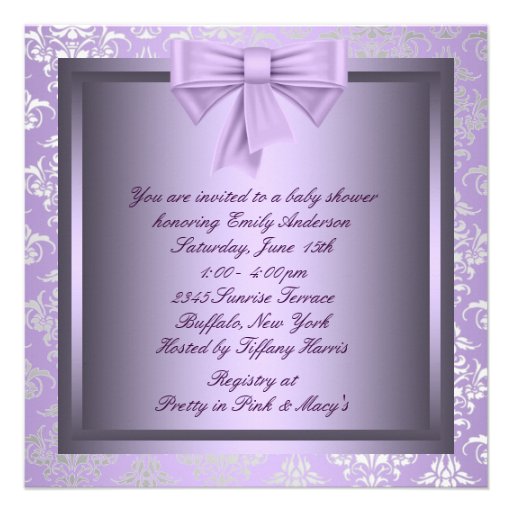 Silver Purple Black Princess Baby Girl Shower Personalized Announcement