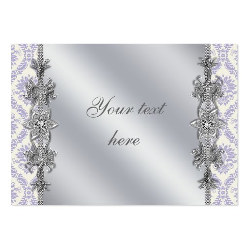 Silver Purple Damask Business Card Template (front side)