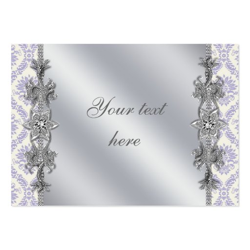 Silver Purple Damask Business Card Template (back side)