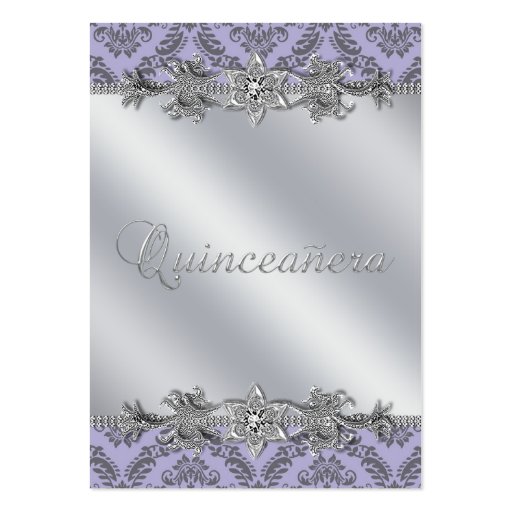 Silver Purple Damask Business Card Template (front side)