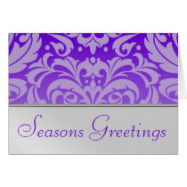 Silver & Purple Damask Holiday Christmas Card