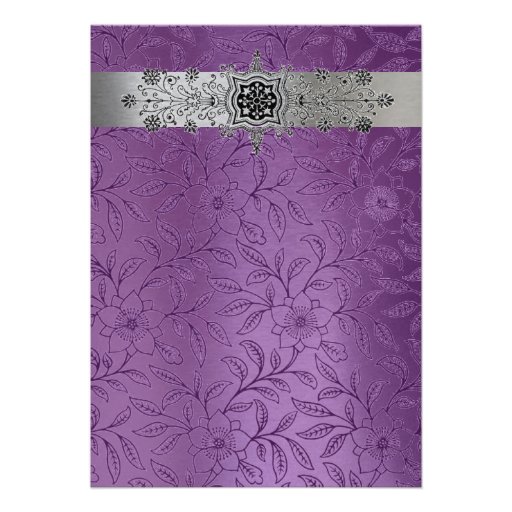 Silver & Purple Floral Metallic Wedding Invitation