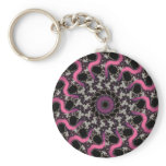 Silver Purple Fractal Pink Ribbon Keychain