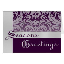 Silver Purple Frost Damask Christmas Holiday Card