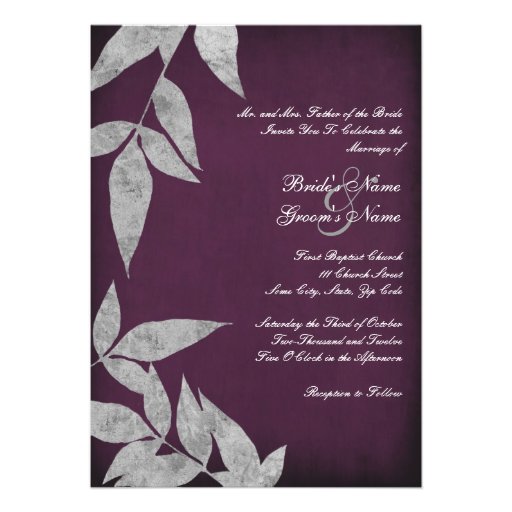 Silver & Purple Leaves Vintage Wedding Invitations
