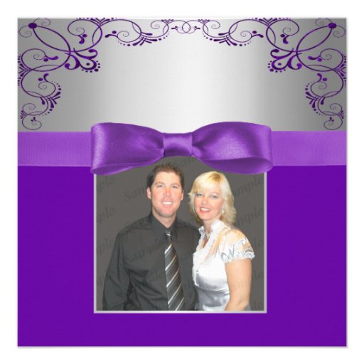 Silver & Purple Scrollwork Wedding Custom Announcement