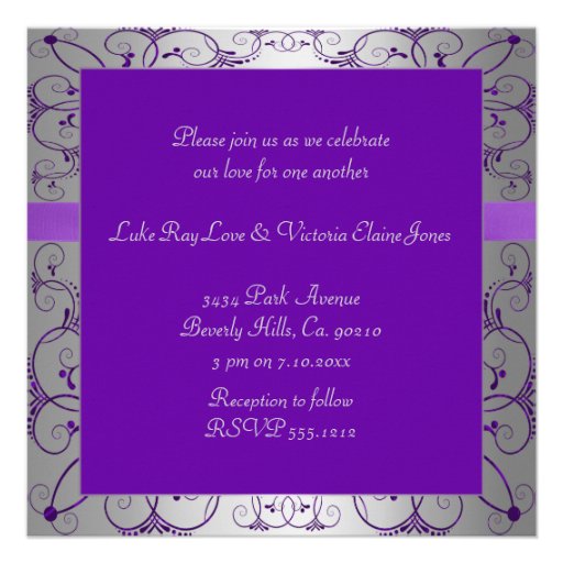 Silver & Purple Scrollwork Wedding Custom Announcement